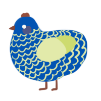 Delphinium, a ultramarine and lemon chicken with a lace pattern