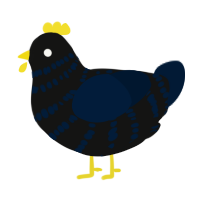 A black and tumblr chicken with a bar pattern