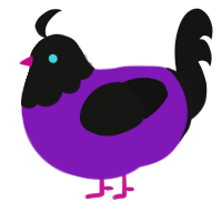 A violet and black chicken with a head pattern