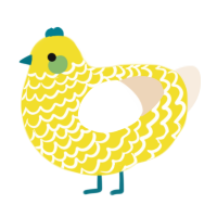 A yellow and cream chicken with a lace pattern