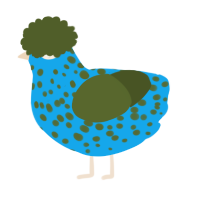 A sky and olive chicken with a speckle pattern