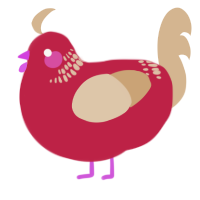 A crimson and beige chicken with a neck-band pattern