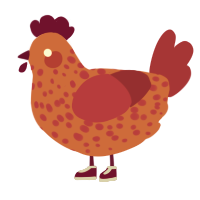 A vermilion and crimson chicken with a speckle pattern