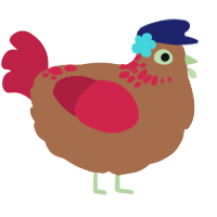 A brown and crimson chicken with a neck-speckle pattern
