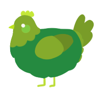 A viridian and chartreuse chicken with a head pattern
