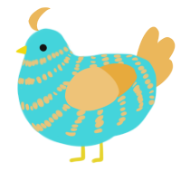 A aqua and honey chicken with a bar pattern