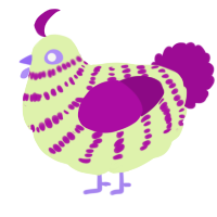A apple and plum chicken with a bar pattern