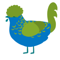 A sapphire and chartreuse chicken with a half-lace pattern