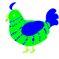 A orchid and beige chicken with a bar pattern