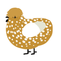 A gold and white chicken with a speckle pattern