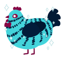 A aqua and tumblr chicken with a bar pattern