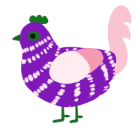 A violet and rose chicken with a bar pattern