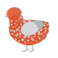 A vermilion and silver chicken with a speckle pattern