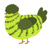 A lime and olive chicken with a bar pattern