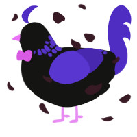 A black and indigo chicken with a neck-speckle pattern