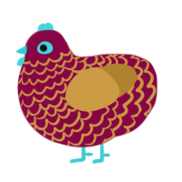 A maroon and gold chicken with a lace pattern