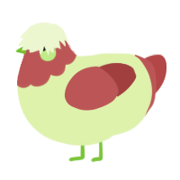 A apple and red chicken with a head pattern