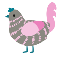 hated church life, a ash and pink chicken with a bar pattern