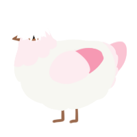 A white and rose chicken with a head pattern
