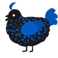 A sable and ultramarine chicken with a speckle pattern