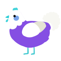 A blurple and white chicken with a head pattern