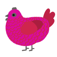 A fuchsia and crimson chicken with a lace pattern