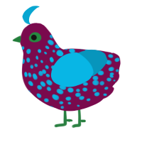 A wine and cerulean chicken with a speckle pattern
