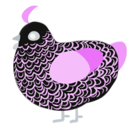 purple moon rocks, a black and lavender chicken with a double-lace pattern