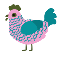 A pink and teal chicken with a lace pattern