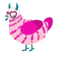 A rose and fuchsia chicken with a bar pattern