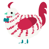 A white and crimson chicken with a bar pattern