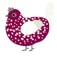 vintage mushroom, a maroon and white chicken with a speckle pattern