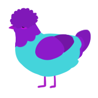 A aqua and violet chicken with a head pattern