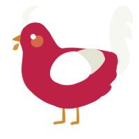 A crimson and white chicken