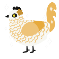 Clara, a white and honey chicken with a lace pattern