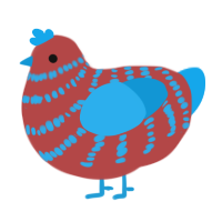 A red and sky chicken with a bar pattern
