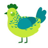 A lime and teal chicken with a half-lace pattern