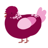 Ethidium Bromide, a maroon and pink chicken with a neck-speckle pattern