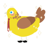 sponge bob, a yellow and brown chicken with a neck-speckle pattern