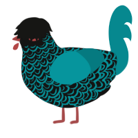 monster from closet, a black and teal chicken with a double-lace pattern