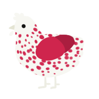 A white and crimson chicken with a speckle pattern