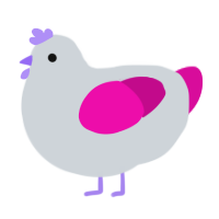 Toniac, a mist and fuchsia chicken