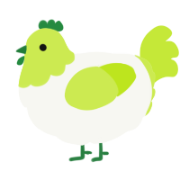 A white and lime chicken with a head pattern