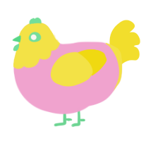 Lemonade, a pink and yellow chicken with a head pattern