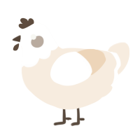A cream chicken with a head pattern