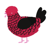 A crimson and black chicken with a lace pattern