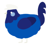 A ultramarine and navy chicken with a head pattern
