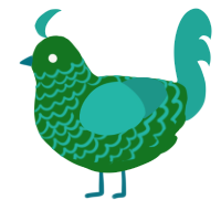 Plant, a leaf and turquoise chicken with a lace pattern
