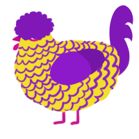 A yellow and violet chicken with a lace pattern