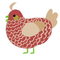 A red and beige chicken with a lace pattern